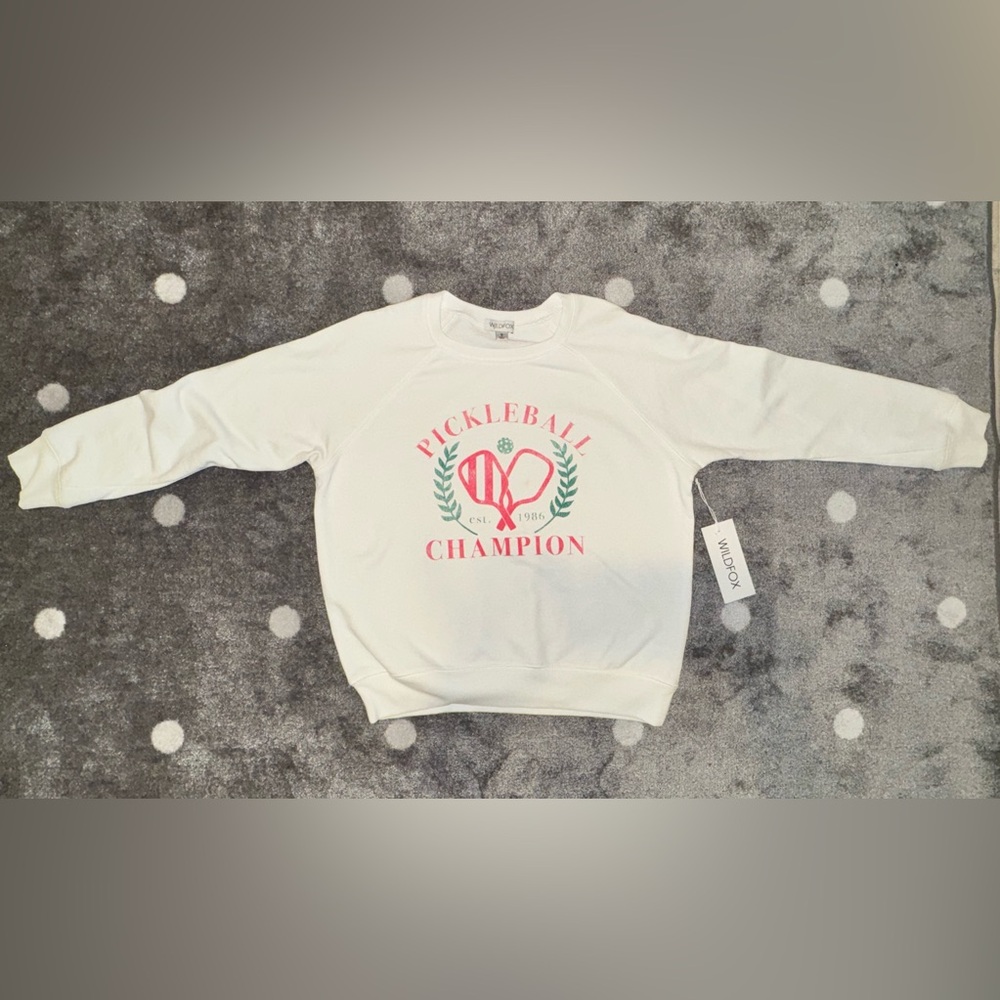 Wildfox White Sweatshirt with Pink & Green Pickleball Graphic